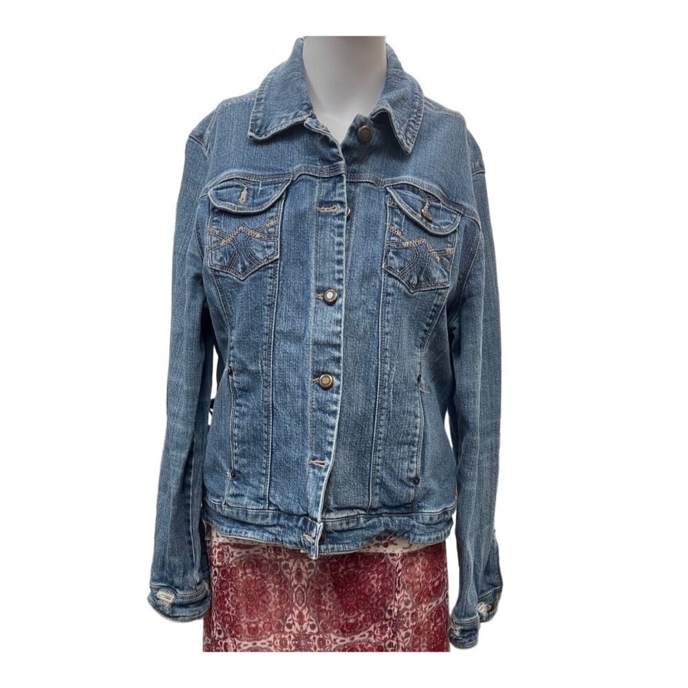 AMX Women's Jean Jacket Front top and side pockets Size L SKU 1409